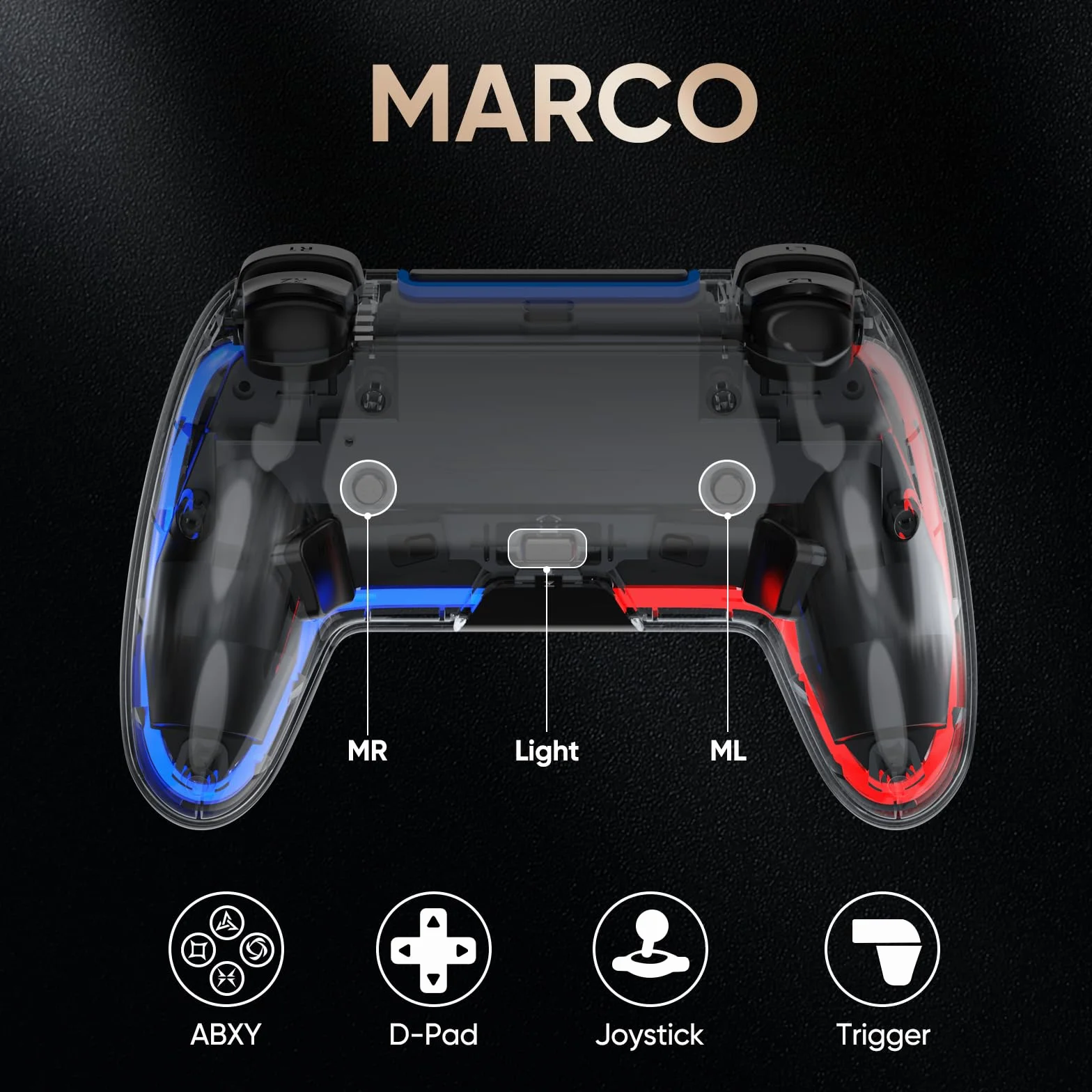 BETMI Mando inalámbrico compatible con PS5, con joystick de efecto Hall, doble vibración, macros, turbo, sensor de 6 ejes, luces RGB dinámicas y altavoz integrado (Transparent)
