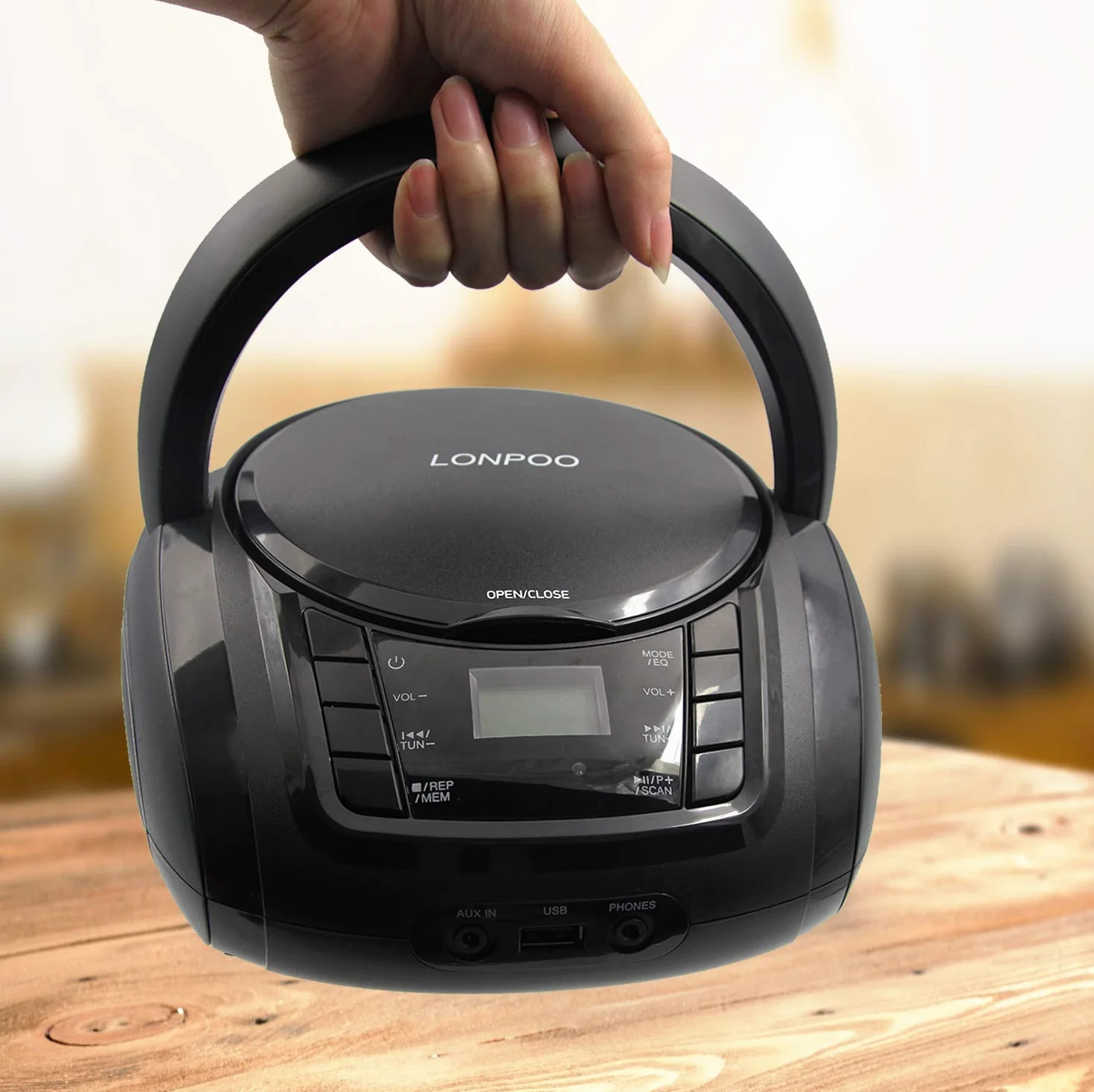 LONPOO Reproductor de CD Portátil Bluetooth con Altavoz HiFi, Radio FM, USB, AUX