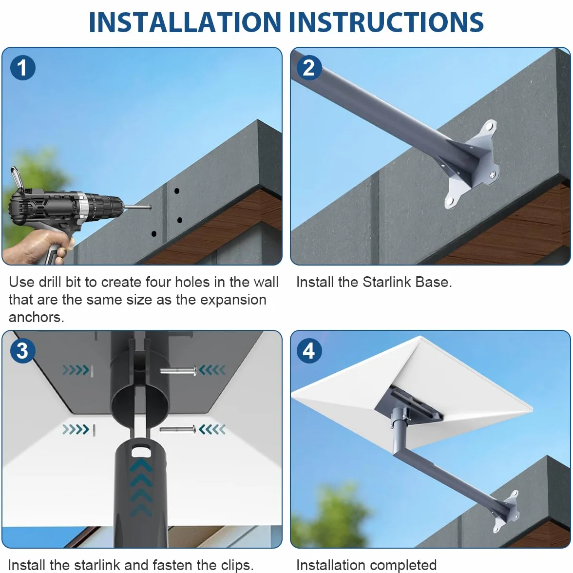 Soporte de Pared Compatible con Starlink Gen 3, Soporte V3 con Adaptador de Montaje en Poste, Kit de Montaje en Poste Compatible con Standard V3, (Largo)