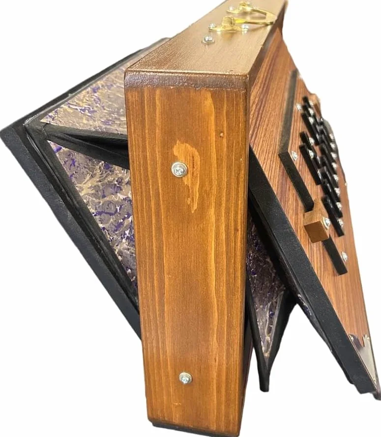 Shruti Box Caja de madera de teca, caja Shruti para instrumentos musicales con bolsa afinada 440Hz, color natural (15 x 10 x 3 pulgadas)