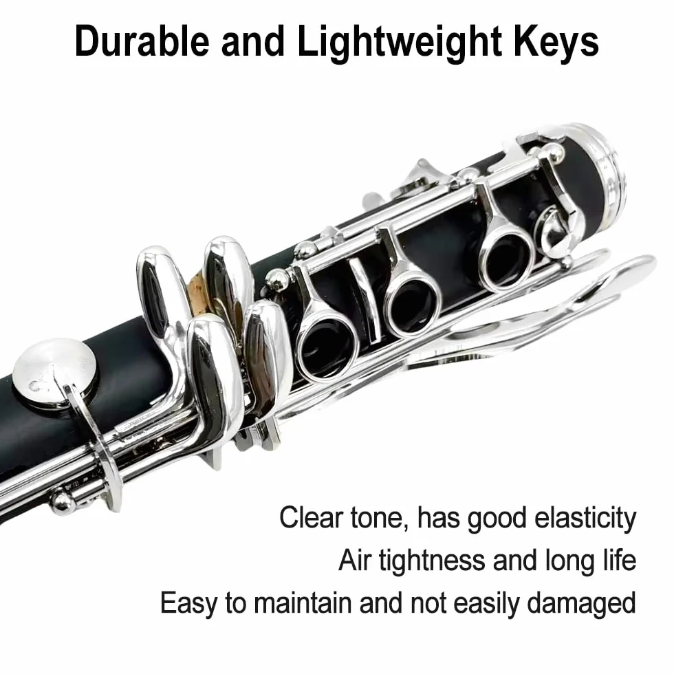 Clave para clarinete para principiantes, para estudiantes y adultos, de madera de ebonita, chapado en níquel, con 2 barriles, cañas y accesorios (llave BB-clarinete)