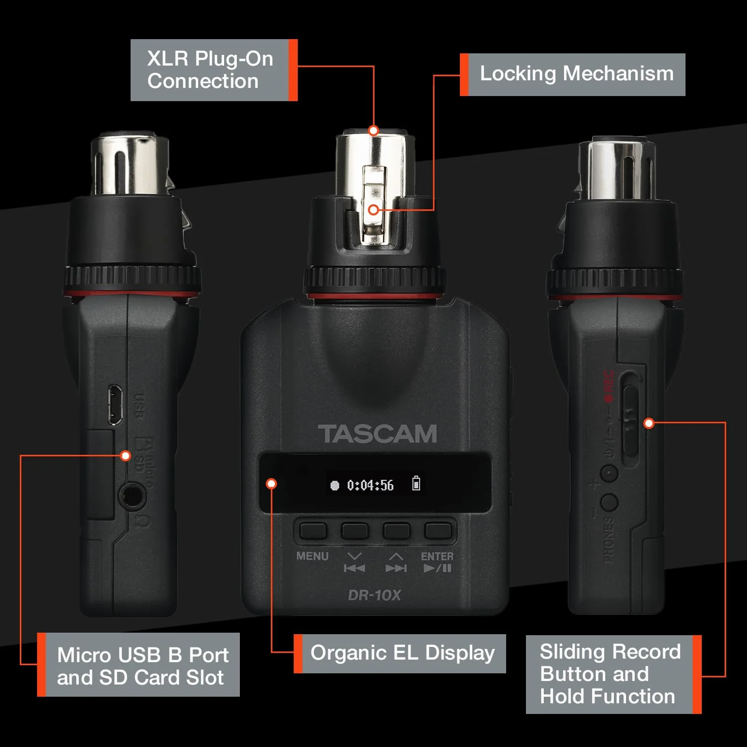 Tascam DR-10 X Plug-on grabadora digital PCM lineal para XLR micrófonos