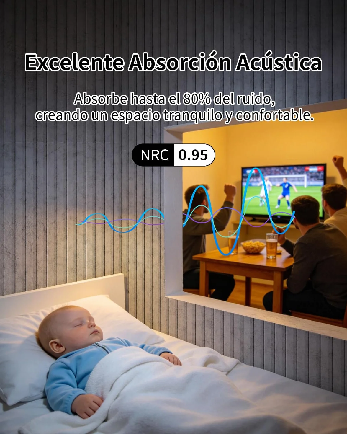 Grandes Paneles Acústicos Autoadhesivos 116x58x1,8cm, 6 Pack Paneles Aislantes de Pared, 4,04㎡ Revestimiento Acústico & Decoración de Pared para Estudio Oficina, Blanco