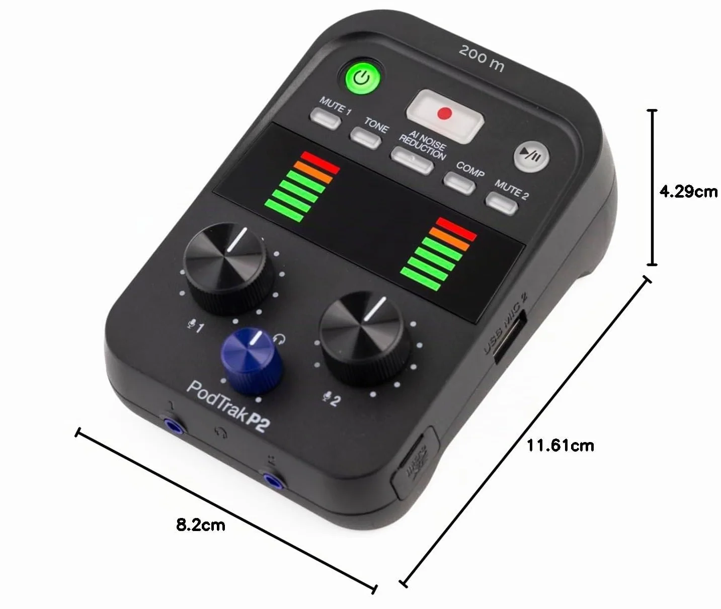 Zoom Grabadora de podcasts portátil P2 PodTrak e Interfaz de Audio USB | Mezclador de podcasting e Interfaz para grabación de Podcast móvil en Calidad de transmisión | 2 entradas de micrófono USB |