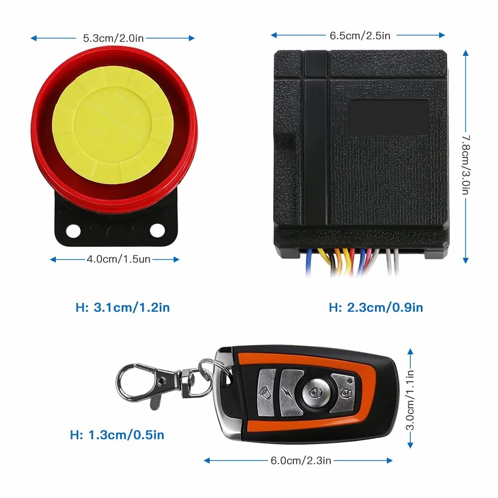 de Alarma para Motocicleta con 2 Controles Remotos, 12V 125db Antirrobo Inalámbrico Universal a Prueba de Agua Alarma Moto con Encendido a Distancia