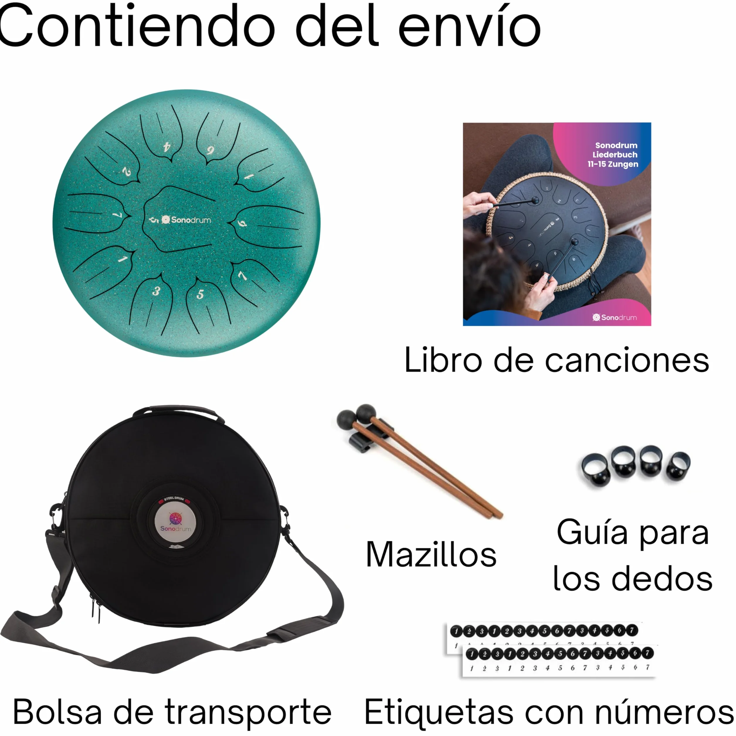 Tongue Drum “Standard Re mayor” en verde - diámetro 30 cm y 11 notas. Handpan con libro de música, bolsa y mallets. Instrumento de percusión Handpan para niños y adultos.