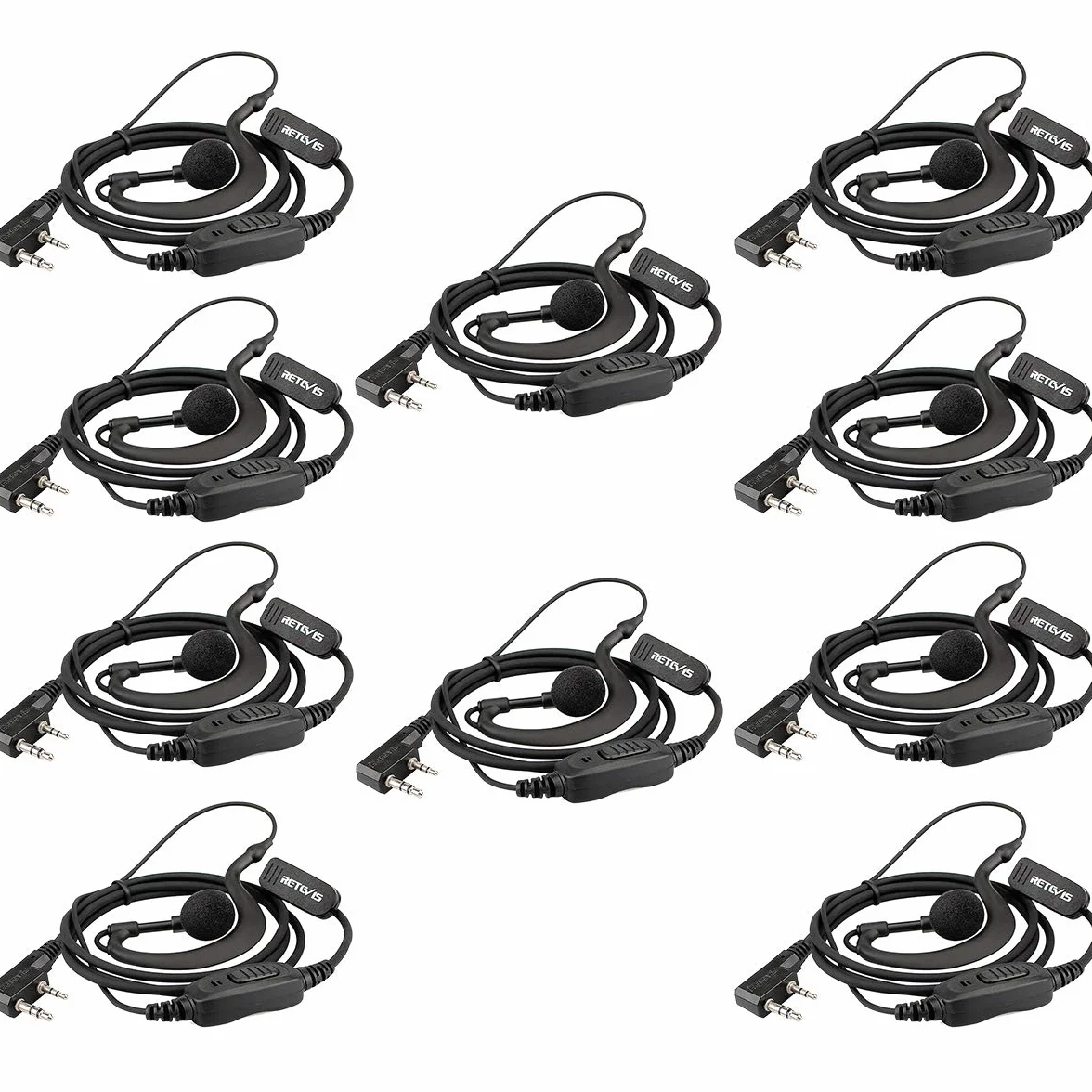 Retevis RE3120 Walkie Talkie Auricular, C-Tipo 2 Pines, Pinganillo Casco Compatible con Walkie Talkie RT24 RT622 RT27 RT617 RT618 RT619 Baofeng BF-888S Kenwood Proster (10 Pacs)