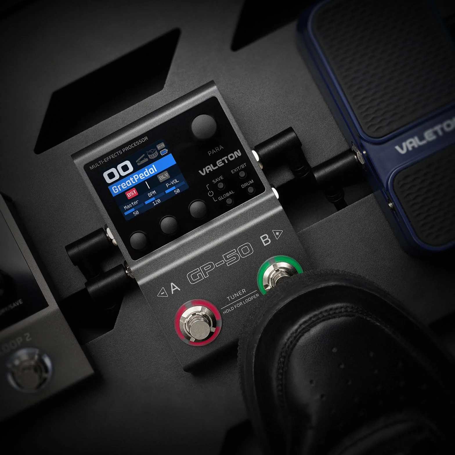VALETON Procesador de Múltiples Efectos y Cargador NAM/IR con 100+ Efectos HD, 9 Módulos Simultáneos, Control por App BT, 100 Slots para Patches para Guitarra y Bajo GP-50
