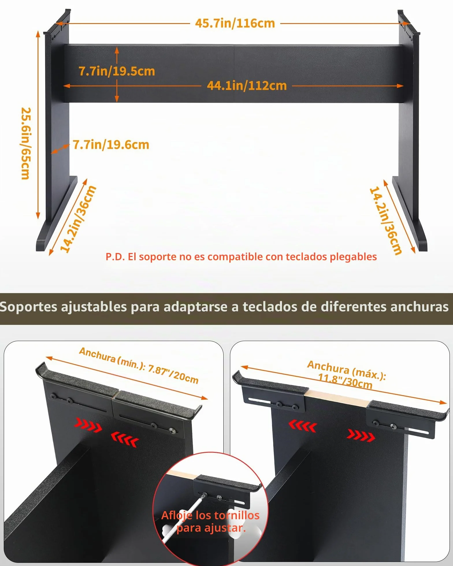 Soporte universal para teclado de piano de 76/88 teclas, soporte de madera compatible con YMH P Series, CSO PX Series, RLD FP Series, teclados de pianos digitales 2 en 1 (negro, M)