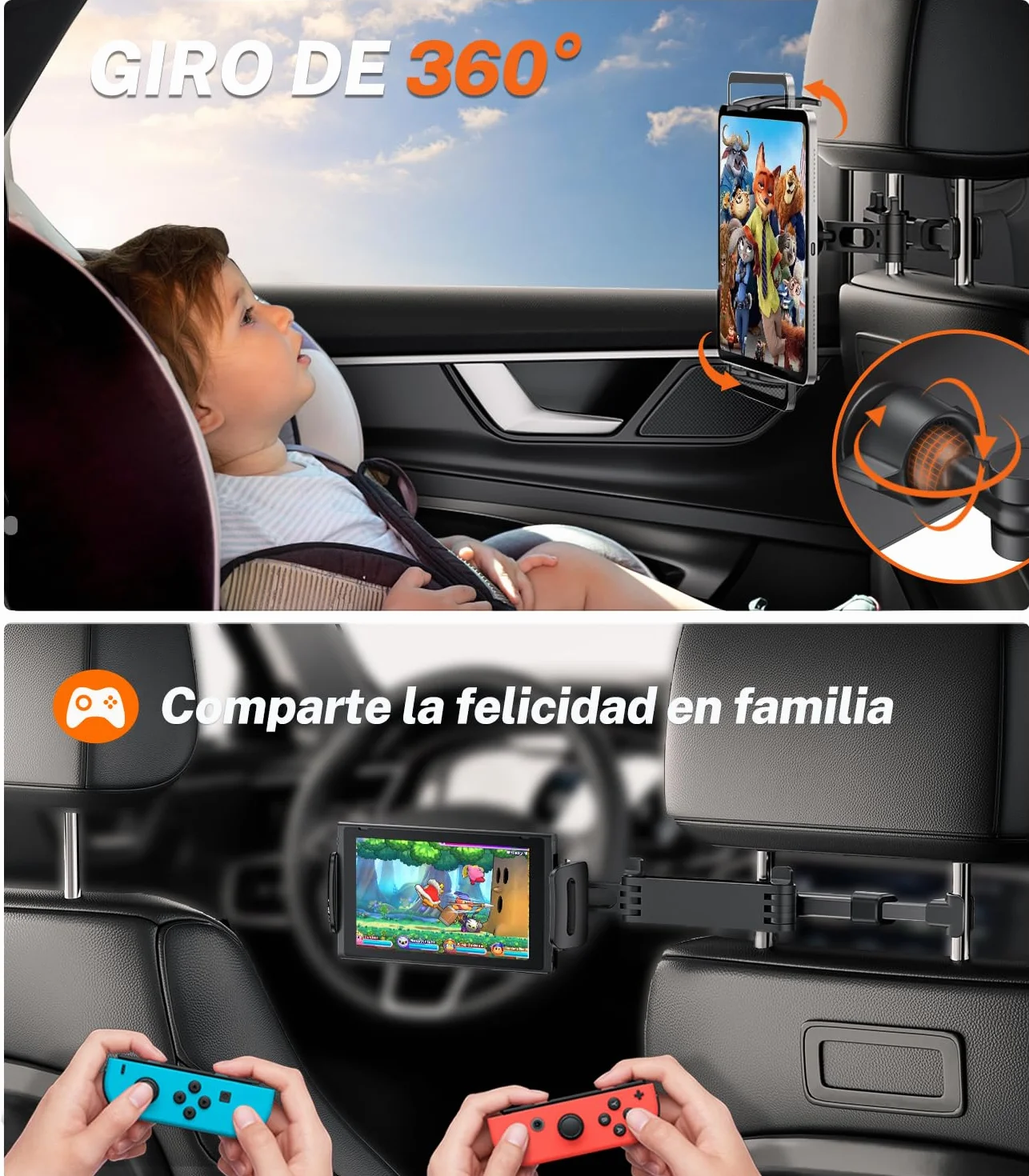 TRYONE Soporte Tablet Coche Reposacabezas Extensible 4.4-11 Pulgada iPad Samsung Galaxy Tabs Kindle Fire