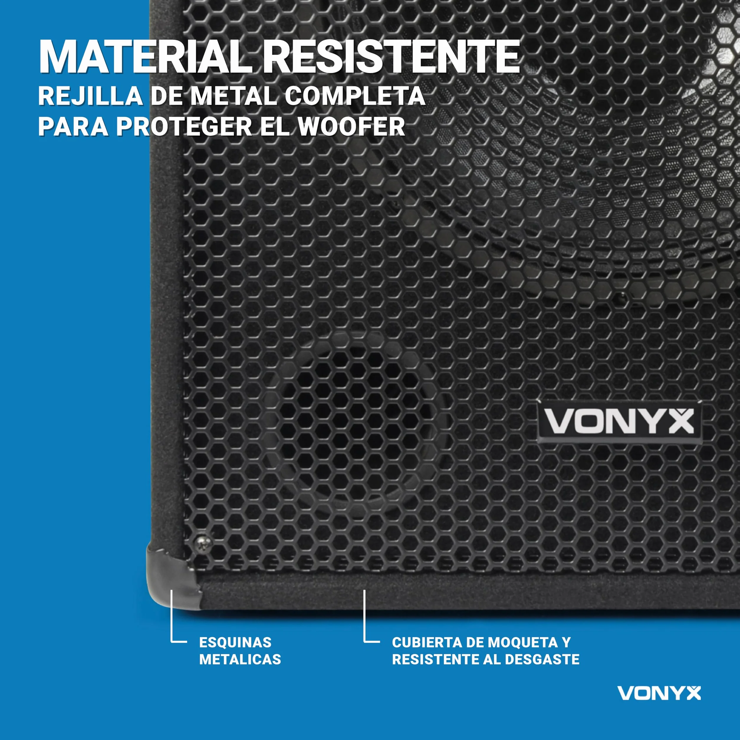 Vonyx SWA18 Subwoofer PA Activo 46cm (18") (500W Potencia máx, Conectores XLR RCA, Brida Estándar, Bass Reflex, Asa Transporte), Subwoofer Activo para DJ con Soporte y Revestimiento de Fieltro Negro