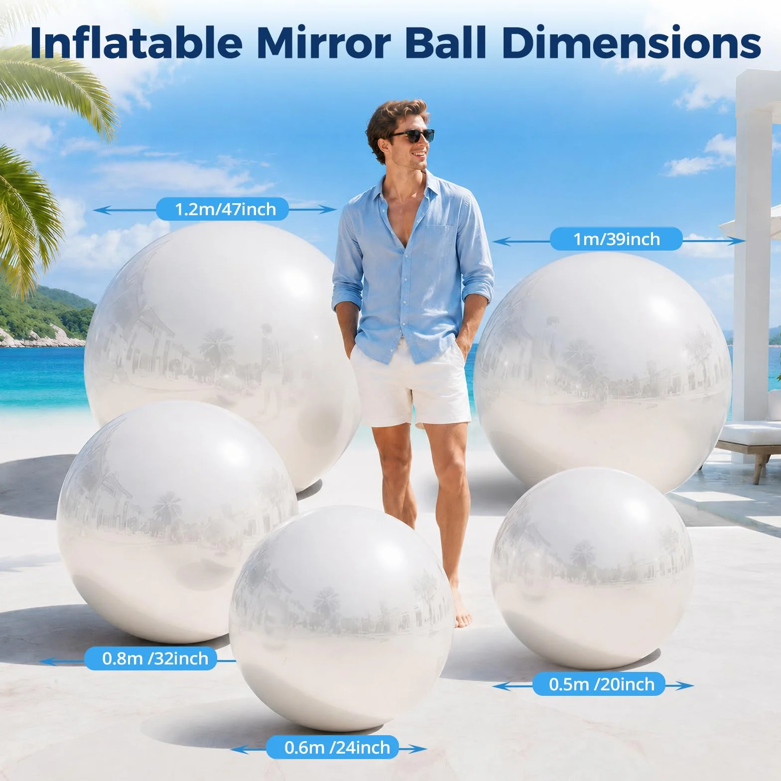 Bola de espejo hinchable (100 cm, bolas grandes, brillantes, decoración navideña