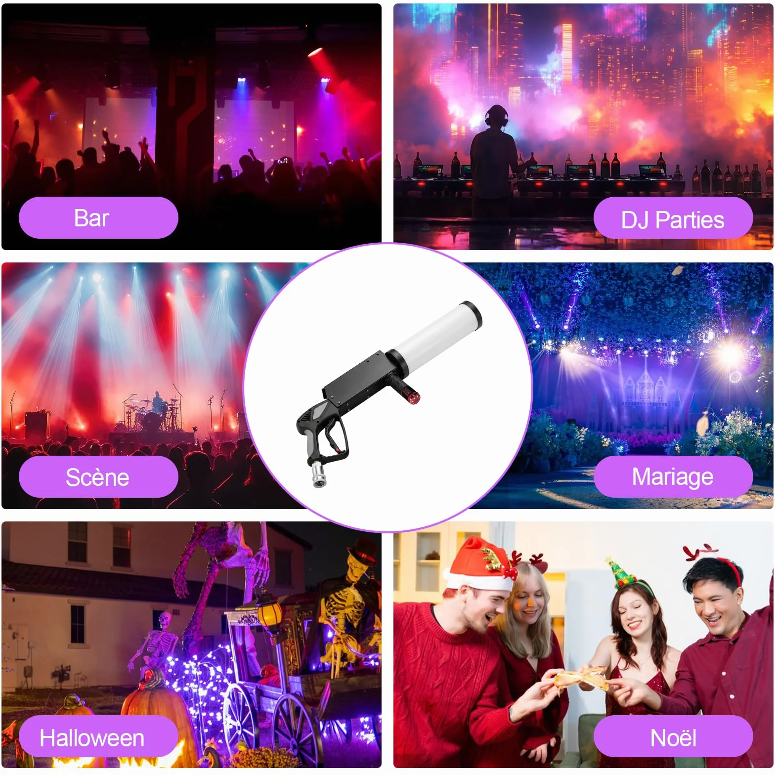 Máquina de Humo CO2 Portátil YUZINO, Pistola de Humo con 4 LED RGB y Tubo de 3 m, Alcance de 6-8 m - Ideal para Bares, DJ, Fiestas, Conciertos, Bodas, Halloween y Navidad - Material para Espectáculos