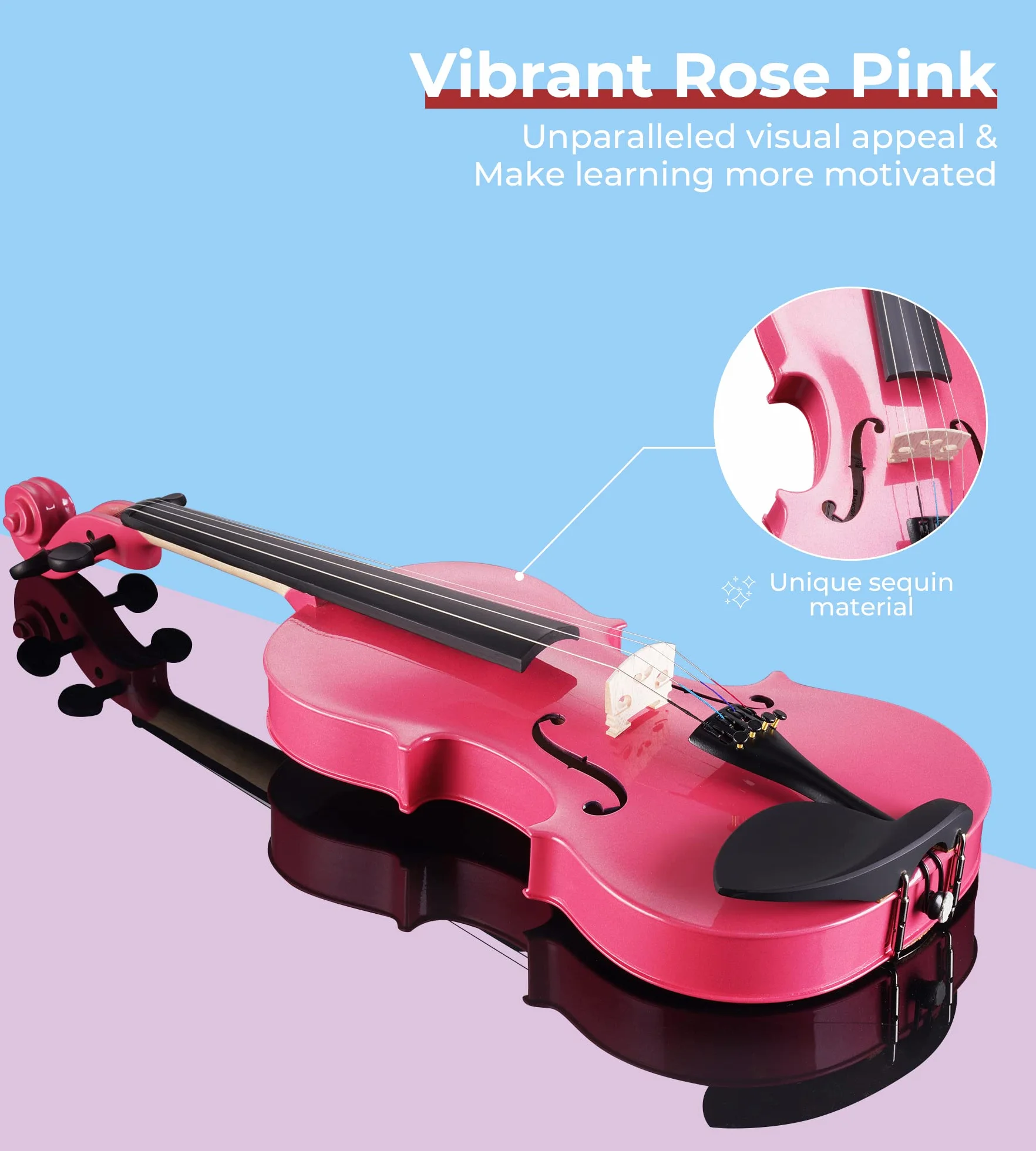 Vangoa 3/4 Violín Acústico Tres Cuartos Violin Set para Principiantes, Estudiantes, Niños con Estuche Colofonia Afinador Cuerdas Arco, Rosa