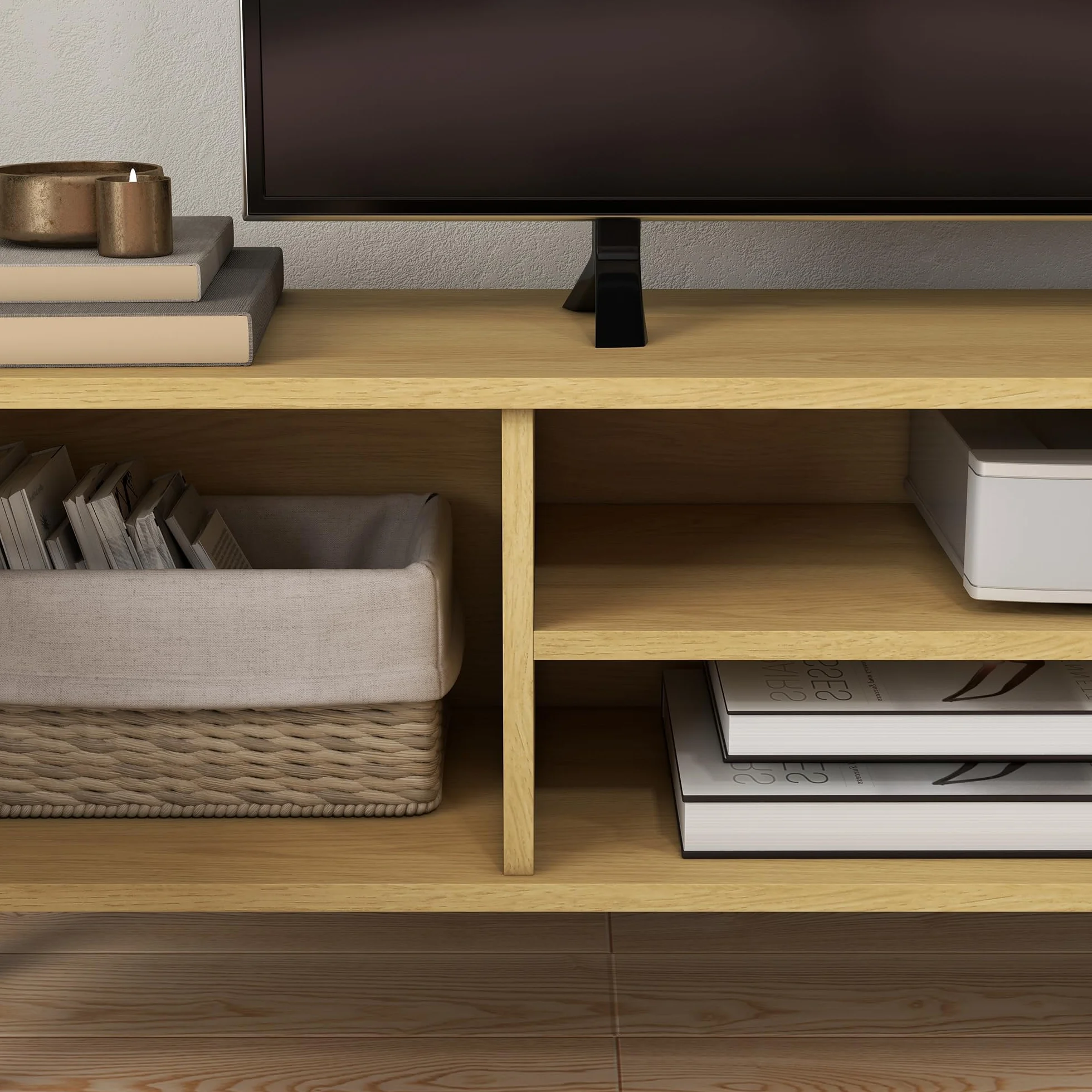 HOMCOM Mueble TV Mueble de Salón Mesa para TV con 2 Puertas 2 Estantes y 5 Patas de Madera para Televisores de hasta 65 Pulgadas, Montaje en suelo, 150x30x42 cm Roble