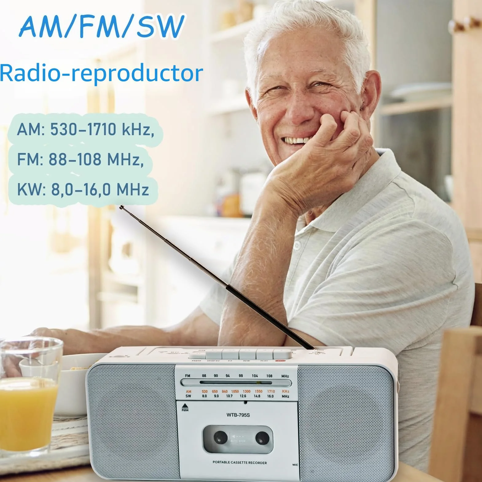 Reproductor y Grabadora de Cassette Multifunción - Bluetooth, Radio Am/FM/SW, Conversor a MP3, Altavoz 10W Portátil (Blanco)