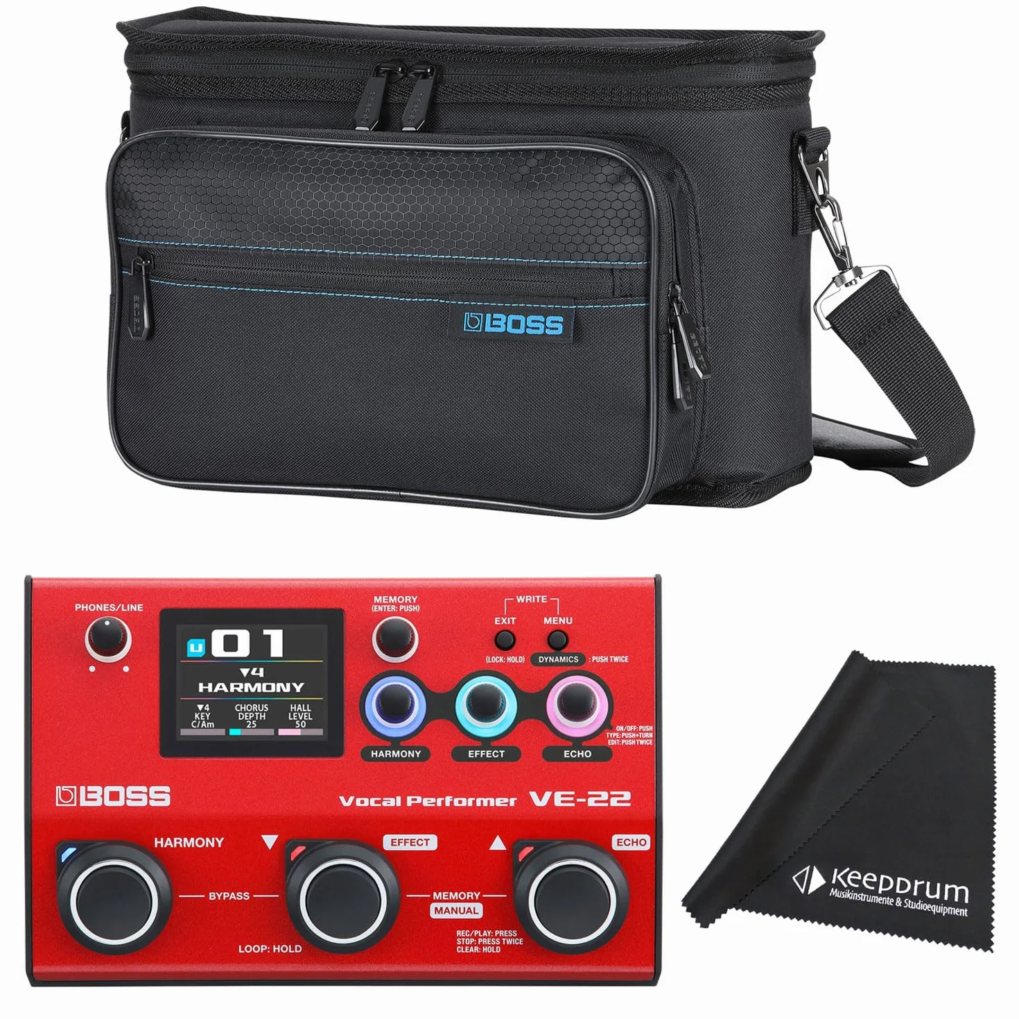 Boss VE-22 - Dispositivo multiefecto para vocal performer + bolsa CBVE22 + paño keepdrum