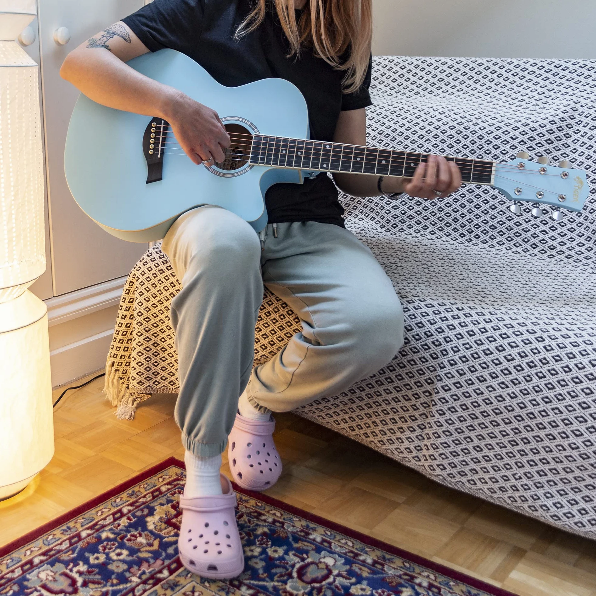 TIGER ACG1-LBL-SM Acoustic Steel String Guitar - Matte Baby Blue - Full Size Small Body Parlour Guitar for Ages 12+ Now Including 6 Months Free Lessons