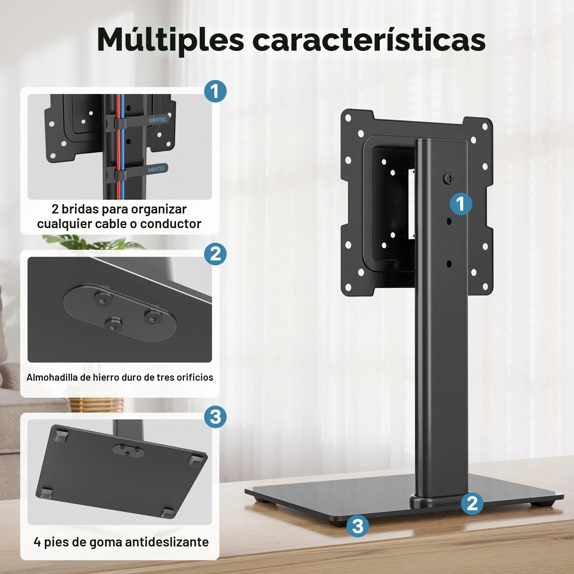 BONTEC Soporte TV Pie Universal para Pantallas 23-42 Pulgadas LCD LED OLED Plasma Curva, Rotación Altura Ajustable, 45kg, VESA 200x200mm