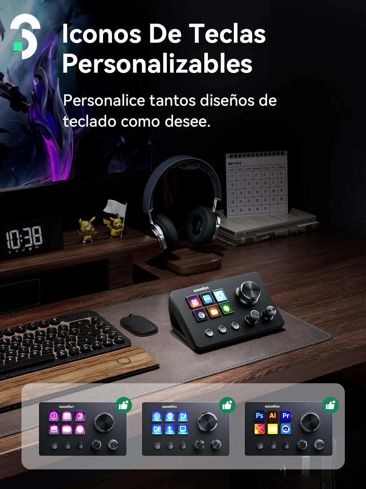 SOOMFON Stream Controller SE, Stream Studio Deck con 6 Teclas Macro LCD, Botones y Perillas, Production Console Deck Compatible con PC/Mac, Studio Controller para OBS, Streamlabs, Twitch y Youtube