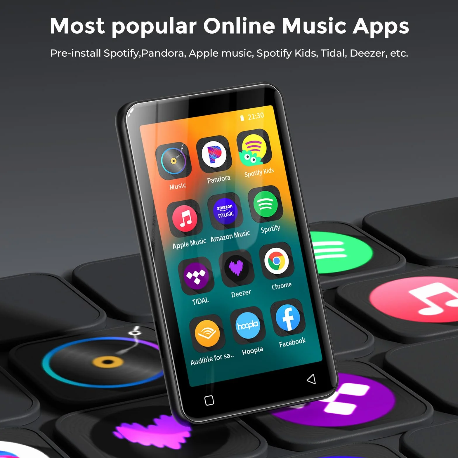 innioasis Reproductor MP3 80GB Bluetooth WiFi 4 Pulgadas Pantalla Táctil Spotify Pandora Amazon Music Audible Negro
