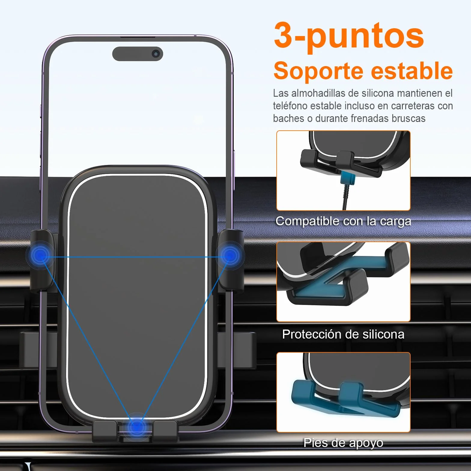 GRIFEMA Soporte Móvil Coche Rejilla Ventilación Cierre Automático Rotación 360° Compatible 4,7-7 Pulgadas