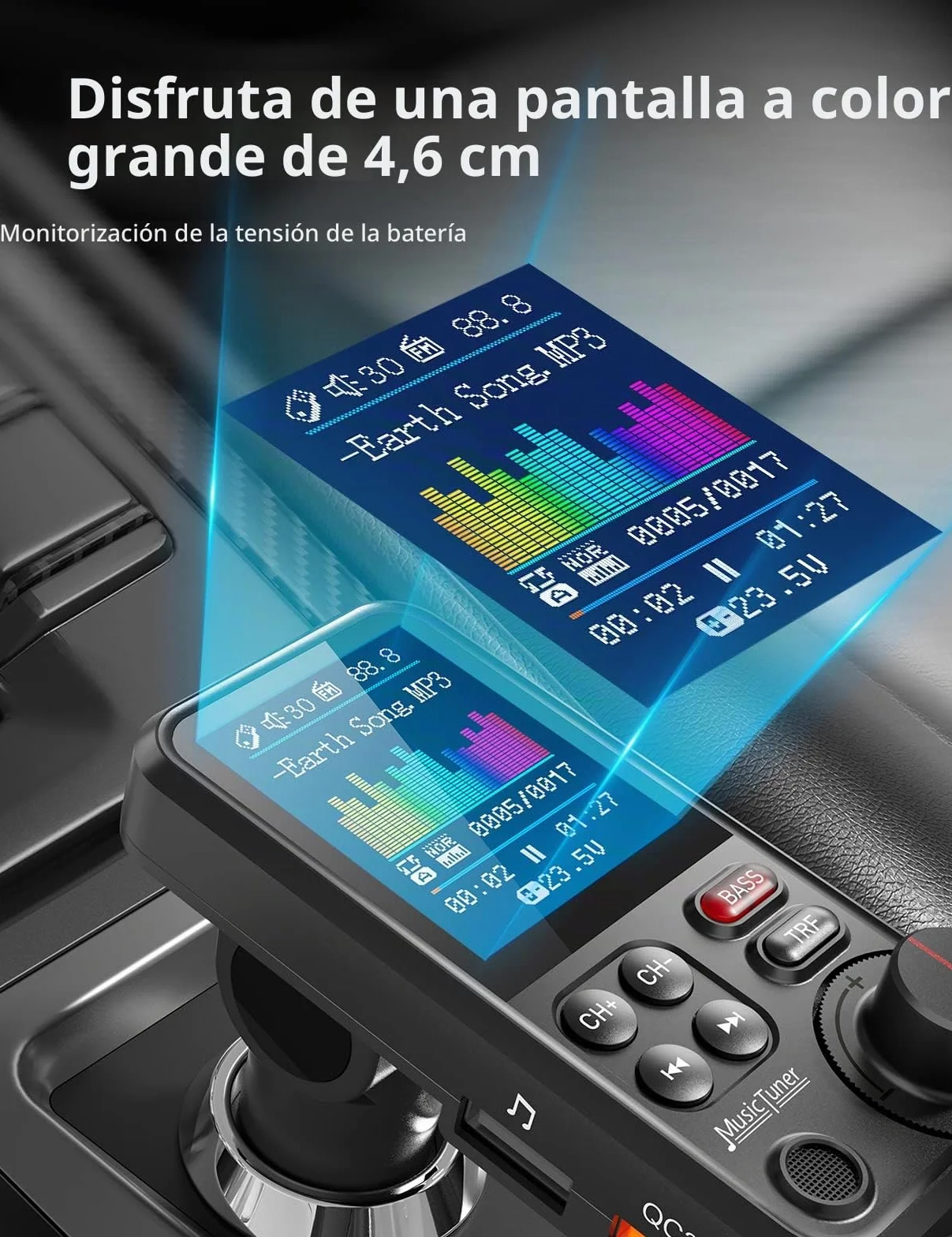 Nulaxy Transmisor Bluetooth Coche KM30, Micrófono Fuerte, Pantalla a Color 1.8", Carga QC3.0