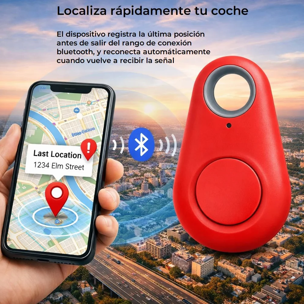 Rastreador GPS Bluetooth con Alarma Antipérdida Localizador Inteligente para Mascotas App Móvil Geocercas Batería Larga Duración