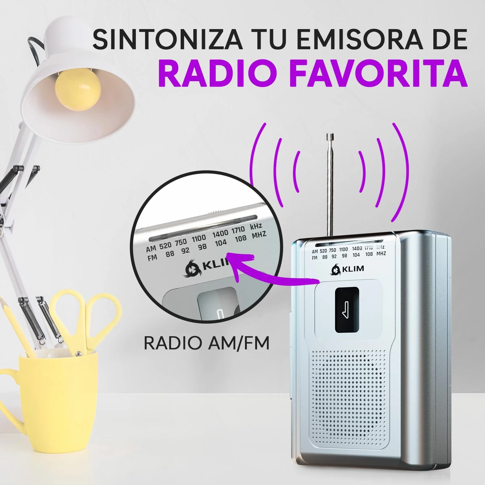KLIM K8 Reproductor Cassette - Radio AM/FM - Micrófono y Altavoz Integrados - Plata
