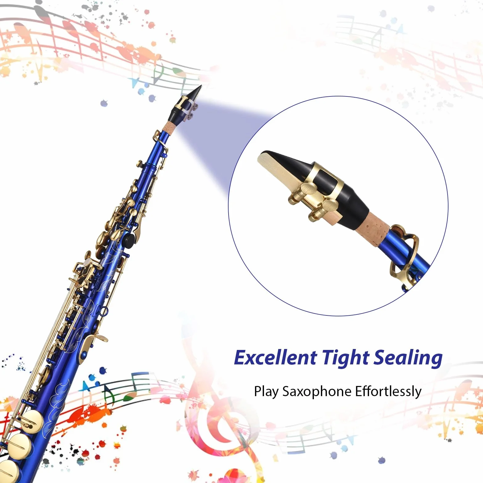Btuty Saxofón soprano recto B♭ Si bemol Instrumento de viento de madera para estudiantes y principiantes con llave de concha natural en Azul, hecho de Latón