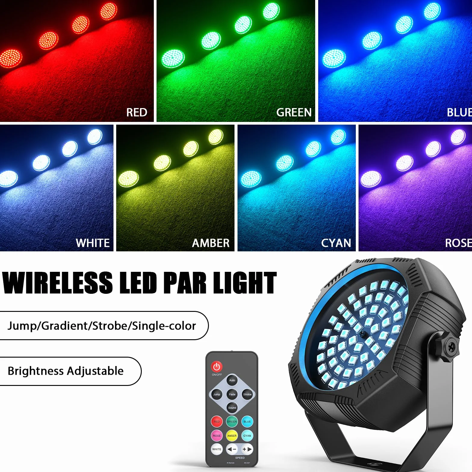 4PCS Mini RGB Focos Par LED Batería, 60 x 0.5W LED 2200mAh Recargable Estroboscópica Luz de Escenario con Control Remoto, Luz de Fiesta para DJ Discoteca Bar Boda Halloween Navidad