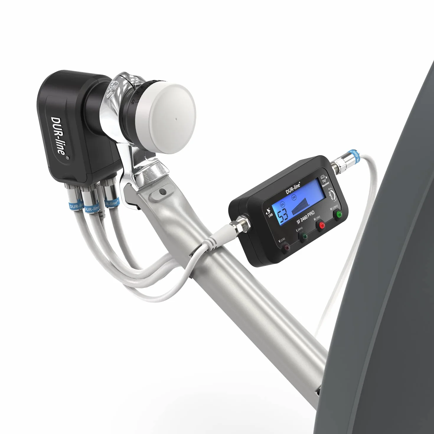 DUR-line SF 2460 Pro – Digital Satfinder – Medidor preciso para alinear tu cuenco satelital – Buscador de satélite, incluye cable F, señal de sonido, pantalla LCD, Astra, Hotbird