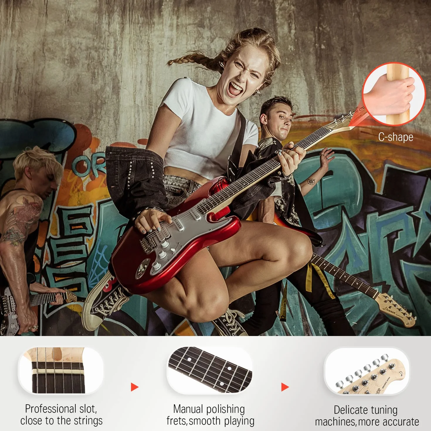 Donner Guitarra Eléctrica Tamaño Completo 39 Pulgadas con Amplificador, Bolsa, Capo, Correa, Cuerda, Sintonizador, Cable y Púas (Rojo, DST-100R)