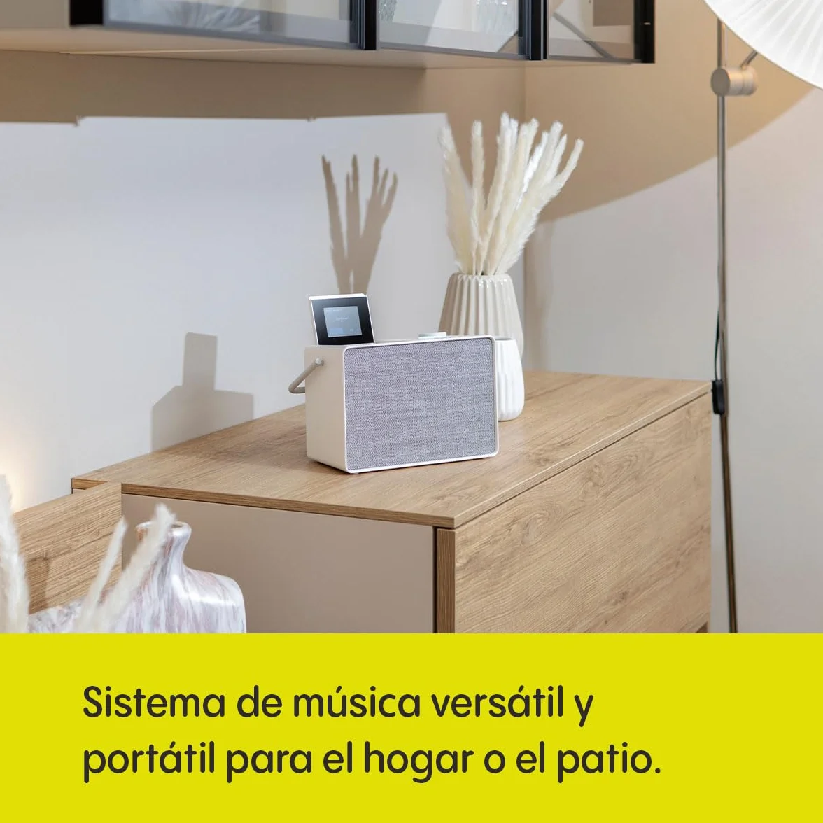 Pure Evoke Play Sistema de música versátil para Interiores y Exteriores (Radio Dab+ /FM, Radio por Internet, podcasts, Spotify Connect, Bluetooth en un Rico Sonido estéreo de 40W), Blanco algodón