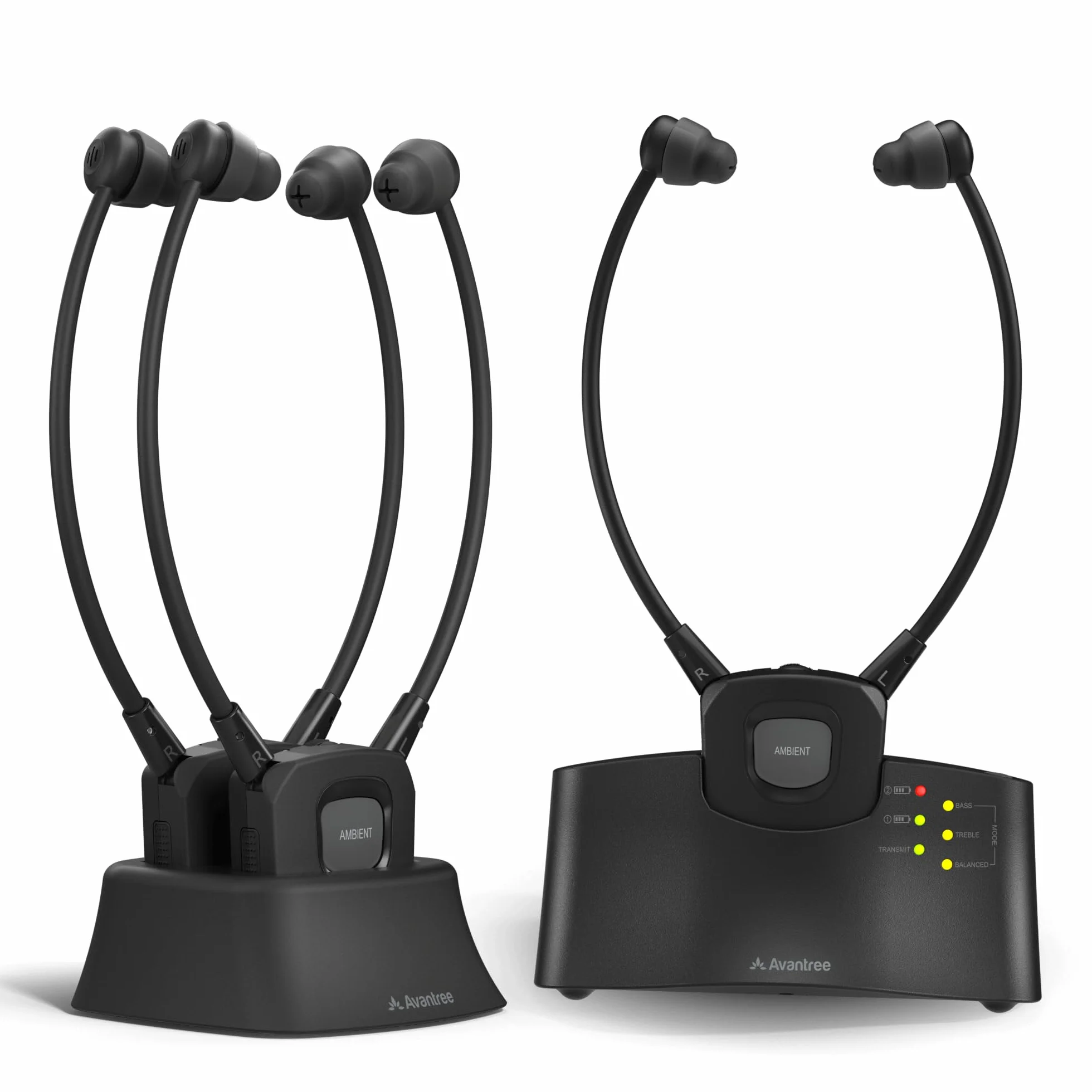 Avantree HT3831 – Auriculares TV Inalámbricos con Control de Volumen L/R, Ampliable hasta 10 Auriculares, Ideal para Familias