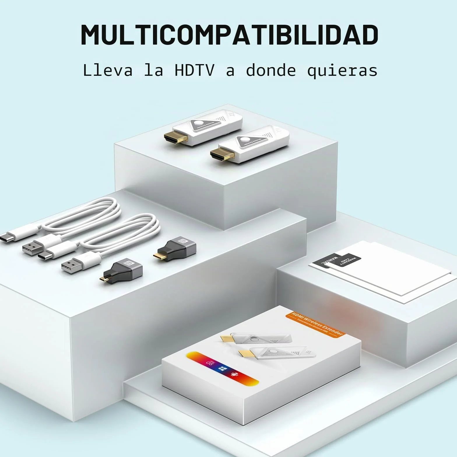 HDMI Inalámbrico Transmisor y Receptor, Wireless 2,4G/5G para PC/Portátil a Monitor/TV/Proyector, Plug & Play