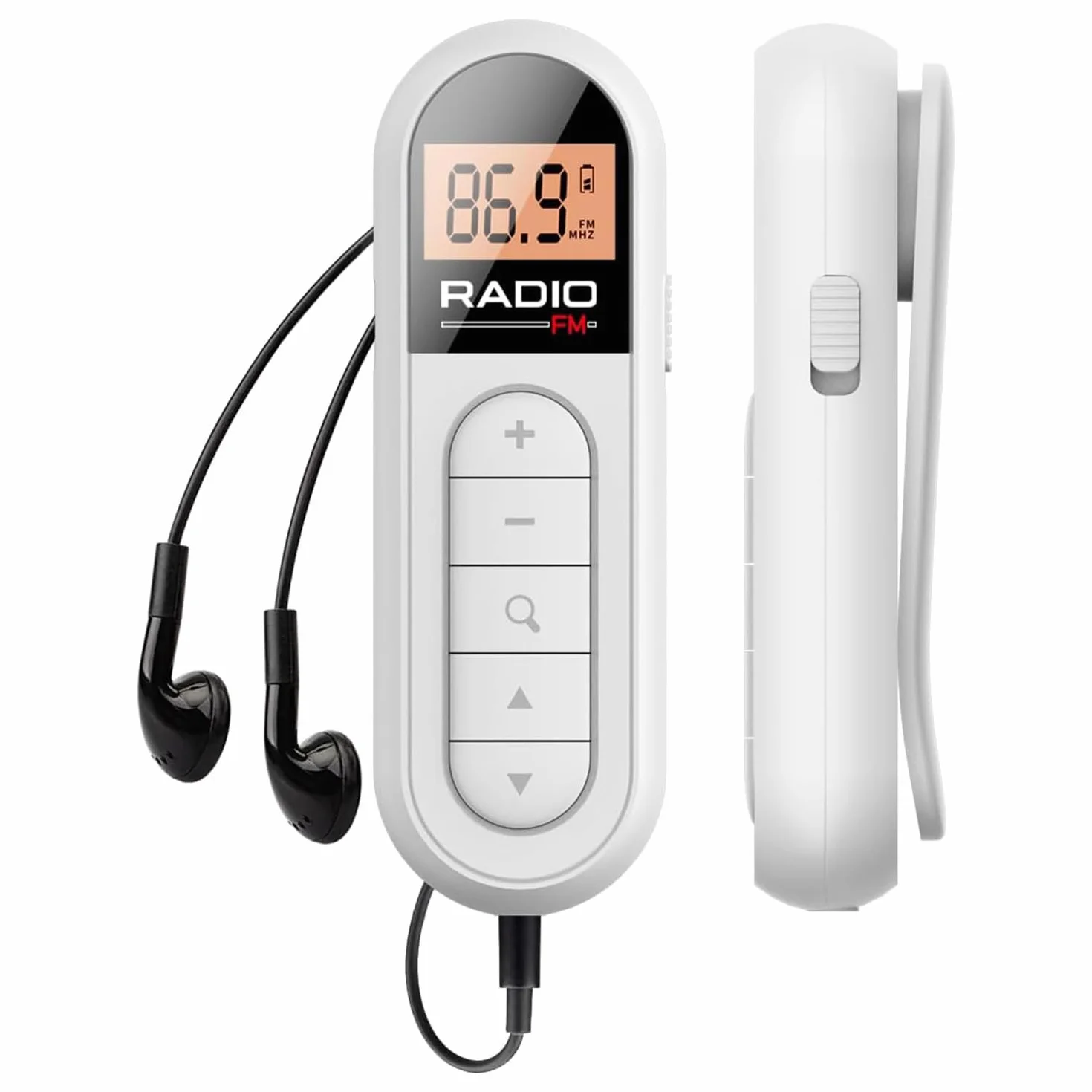 Mini Radio FM de Bolsillo 300MAh Radio PortáTil Recargable 76-108MHZ con Pantalla LCD Retroiluminada Auriculares con Cable de 3,5 Mm