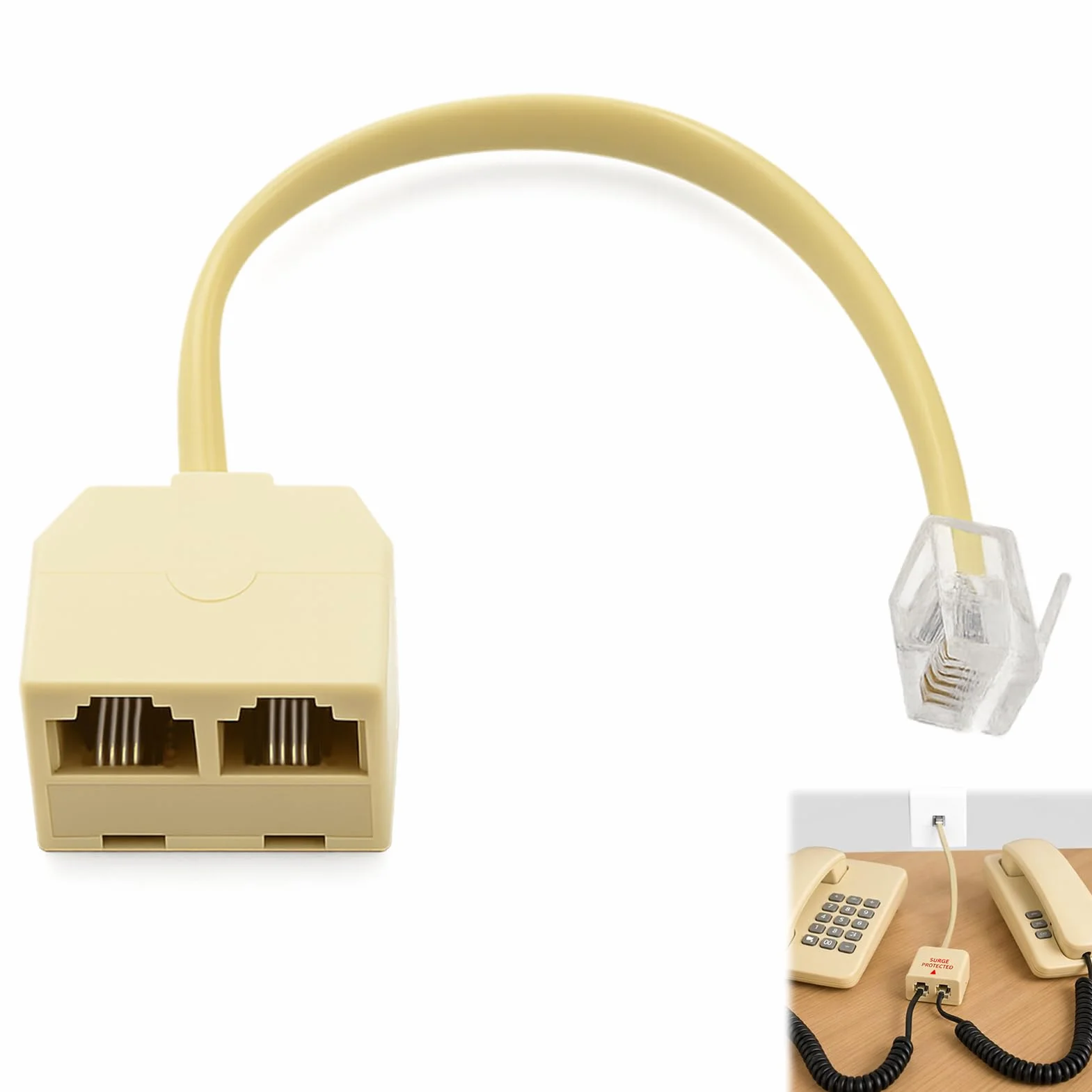Bifurcador de Teléfono RJ11, Adaptador Divisor Macho a Doble RJ11, Splitter 6P4C/6P2C