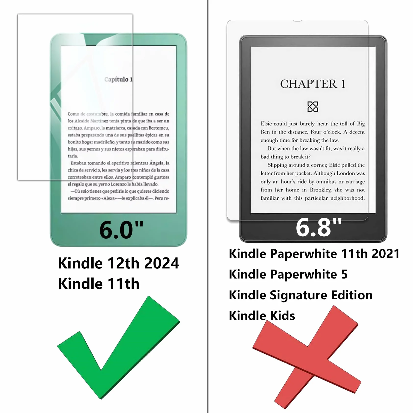 Kepuch 2 Paquetes Vidrio Templado Protector de Pantalla para Kindle 12th 2024 Kindle 11th 6.0"