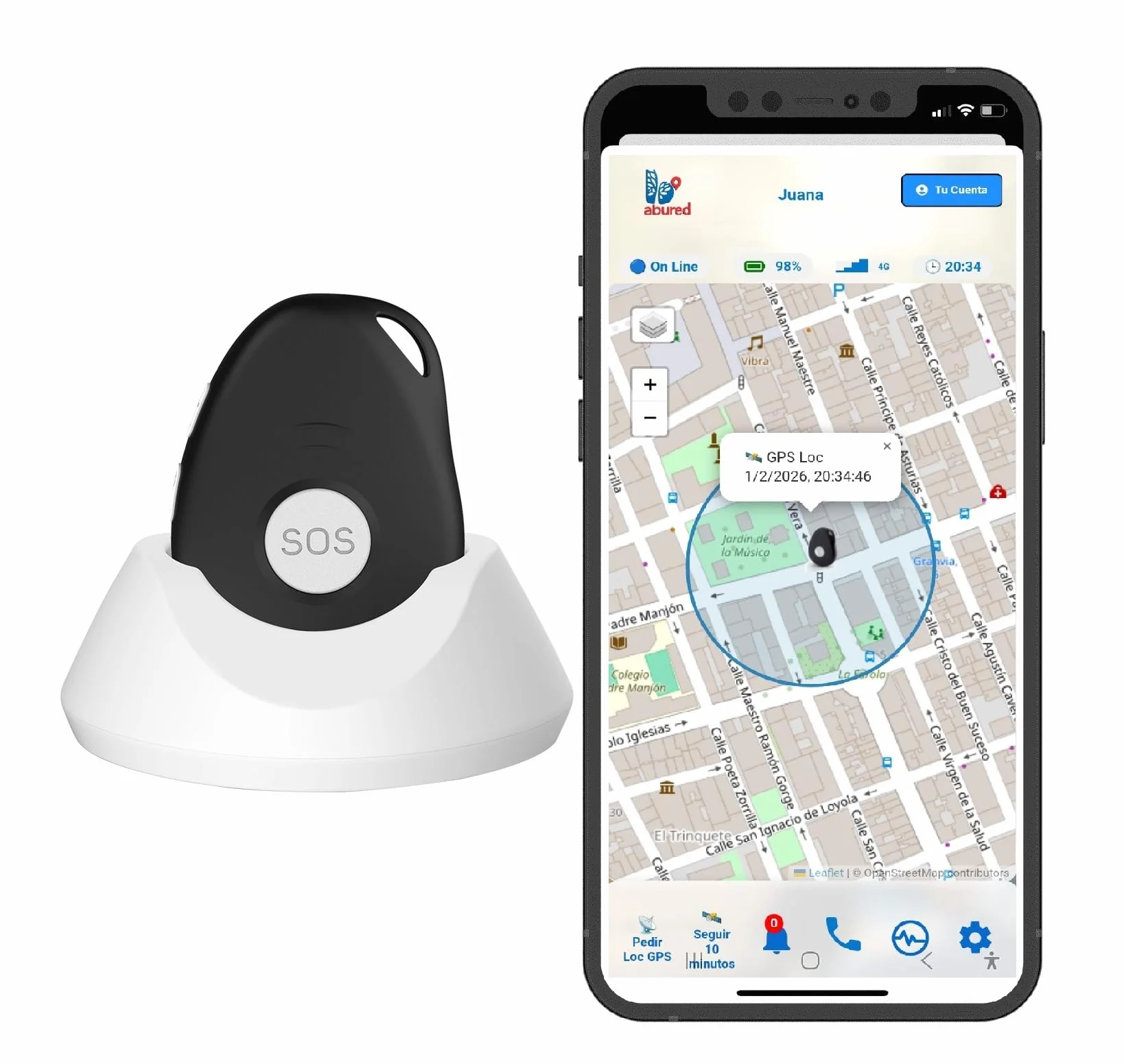 Localizador GPS Personas Mayores 4G Botón SOS Emergencia Detector de Caída Teléfono APP Español Colgante 72h Batería Family Care ELE2