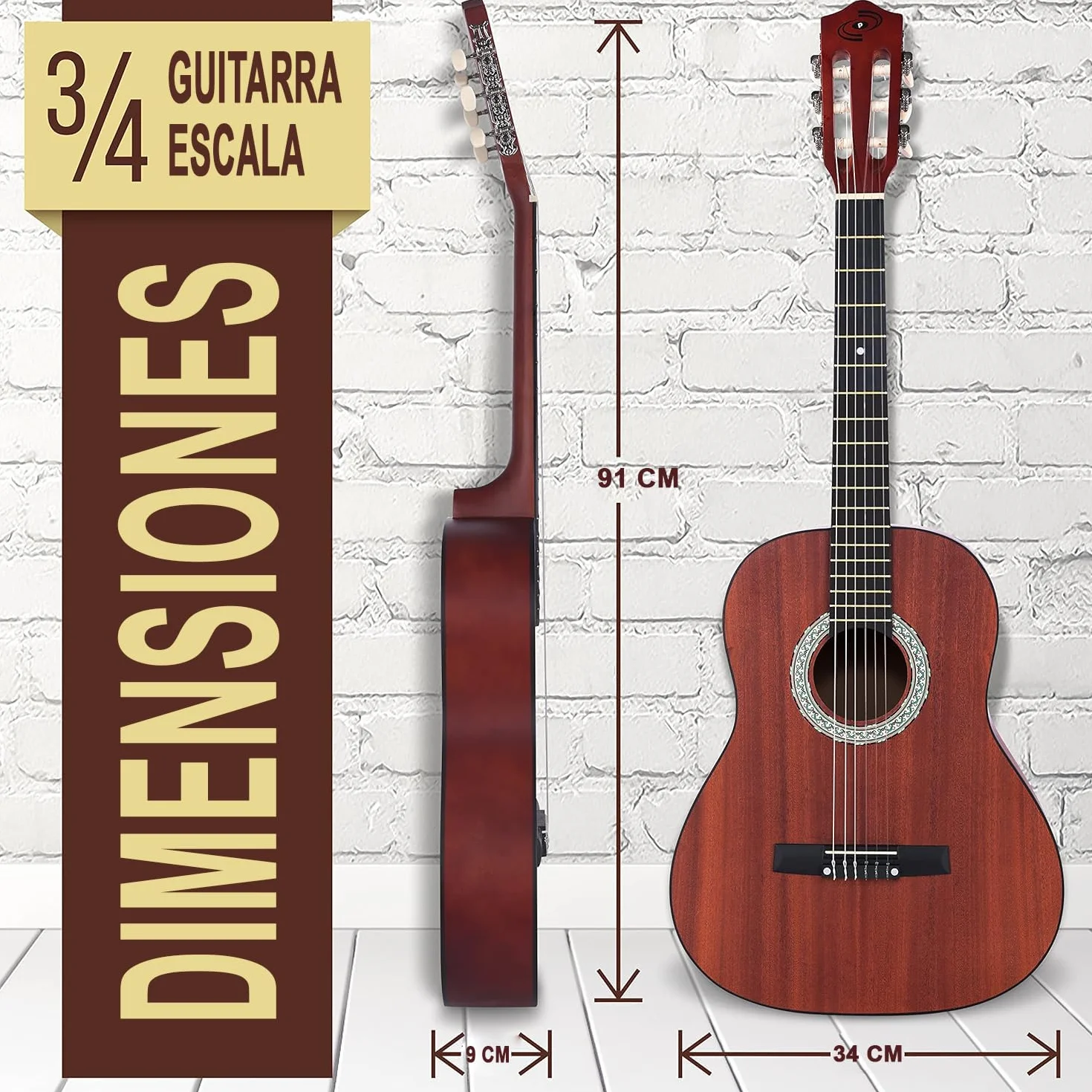 Pyle Kit de Guitarra acustica, 3/4 Tamaño Juvenil, 36”, para Principiantes, Niños, Adultos, Accesorios incluidos