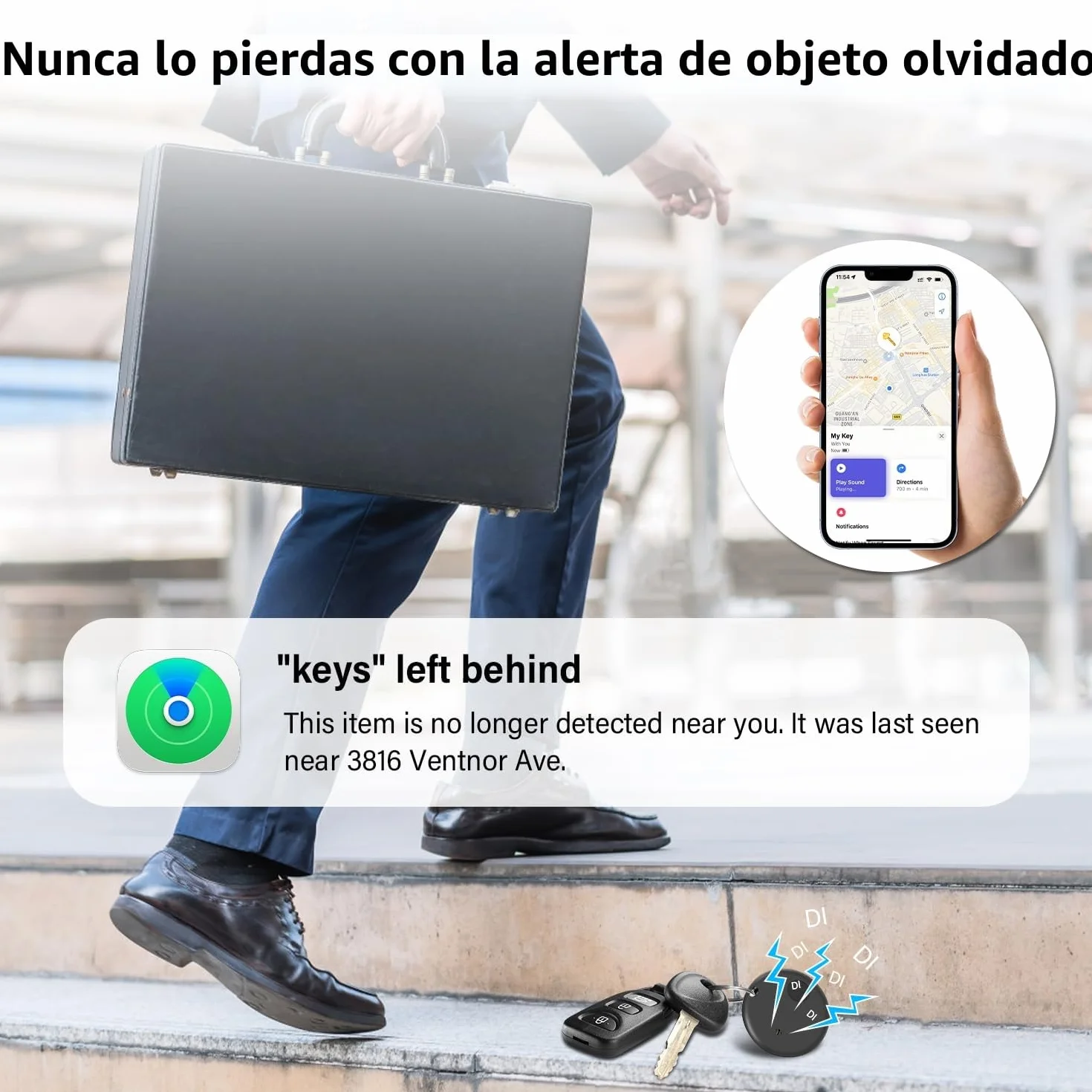 Smart Air Tracker Tag 4 Pack, Localizador Llaves Bluetooth Funciona con Apple Buscar(Sólo iOS), Buscador de Llaves, Billetera y Equipaje, Batería Reemplazable
