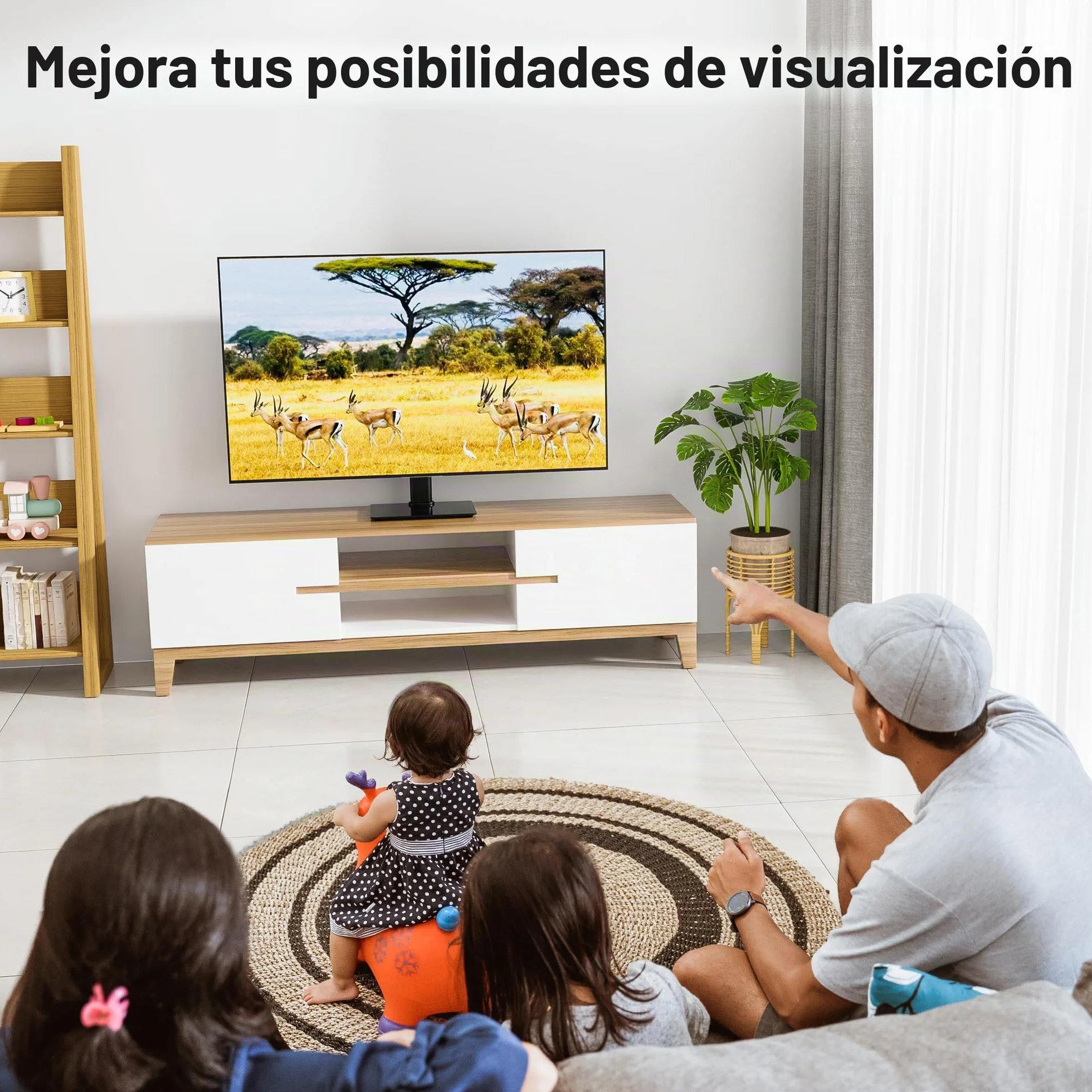 BONTEC Soporte TV Pie Universal para Pantallas 23-42 Pulgadas LCD LED OLED Plasma Curva, Rotación Altura Ajustable, 45kg, VESA 200x200mm