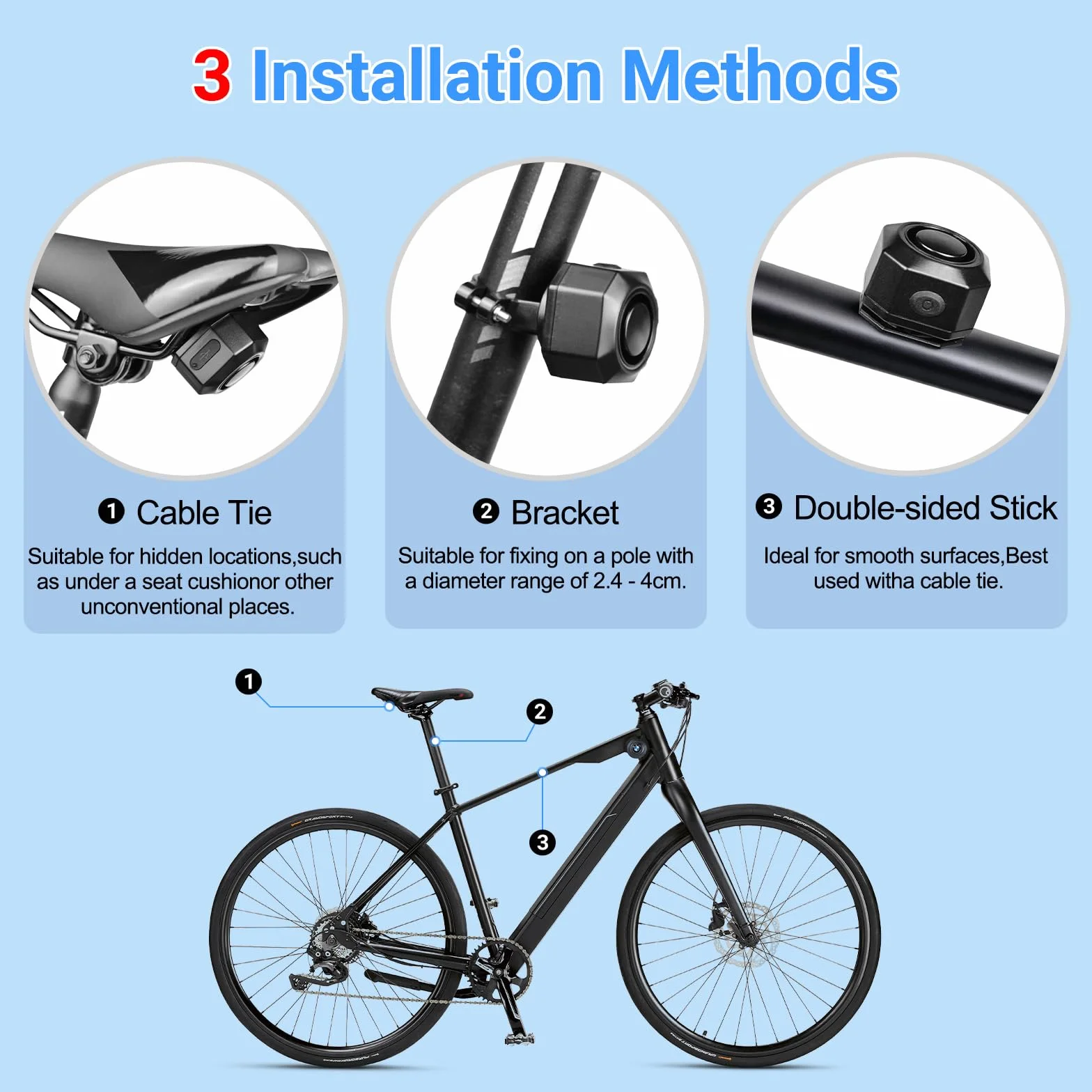 Alarma de bicicleta con control remoto, sensor de movimiento de vibración inalámbrico, sistema de alarma para motocicleta, protección antirrobo fuerte de 113 dB, accesorios antirrobo para bicicleta de