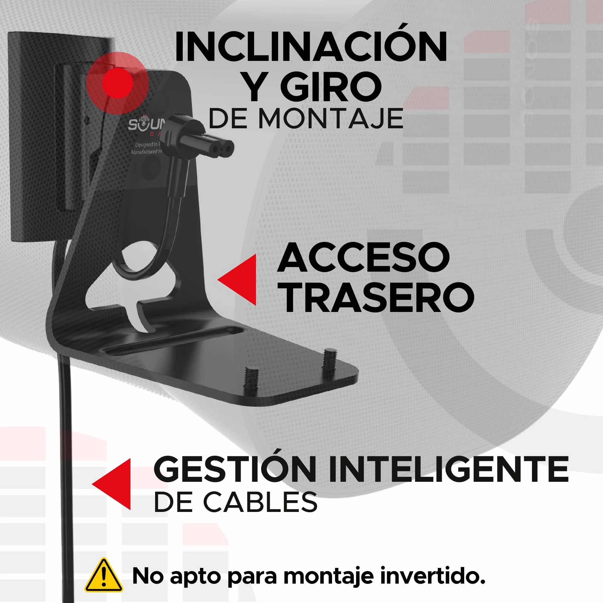 Sound Bass ERA300 Soporte de Pared, Inclinación y Giro, Negro, Doble (2 uds.), Compatible con Sonos ERA 300, Instalación Sencilla, Incluye Kit de Montaje, Doble, Par
