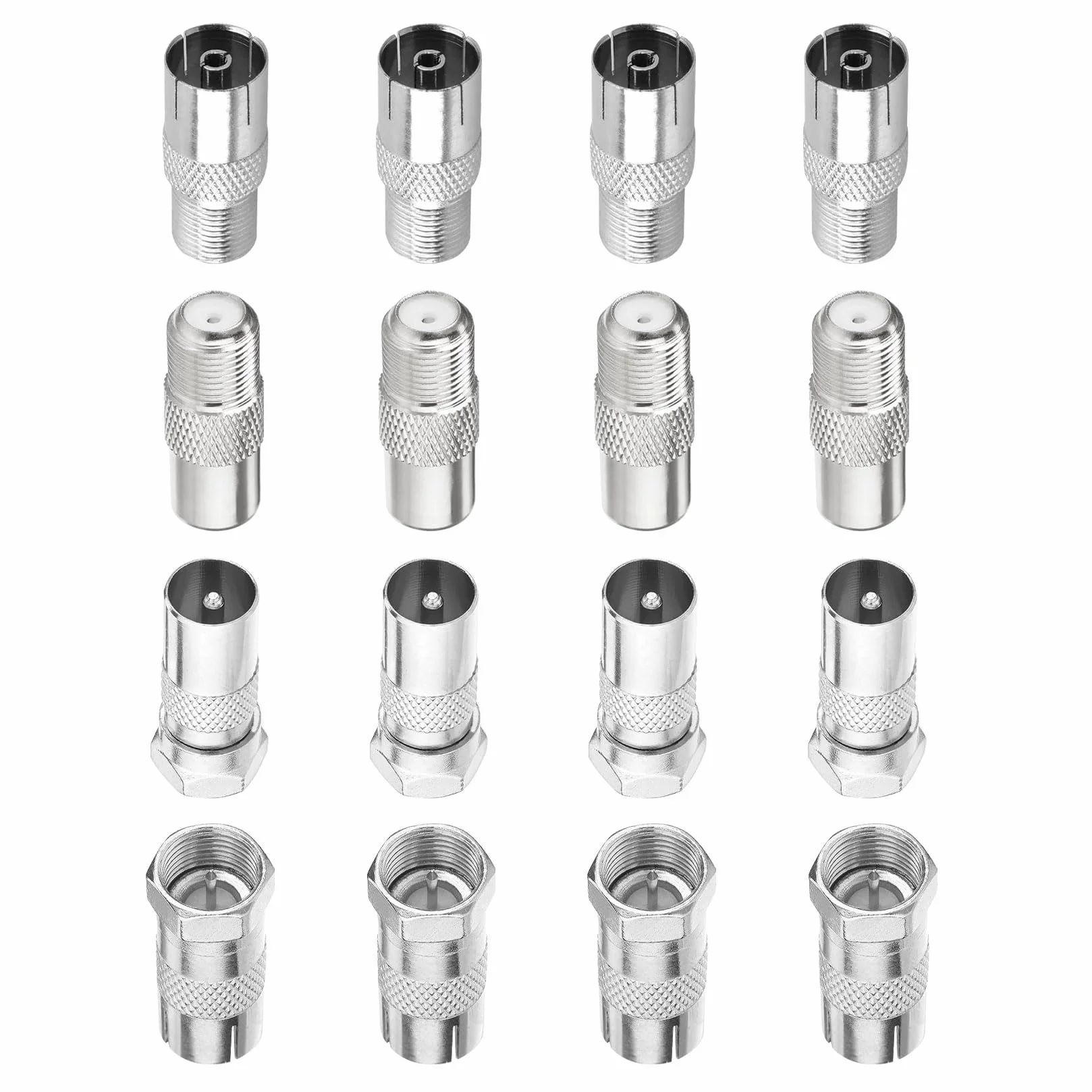 16 Pcs Conector Antena TV, Adaptador Cable Antena Sat, Conector de Cable Coaxial F Macho/Hembra, Acoplamiento F, Adaptador de Antenas para Cables Satelital