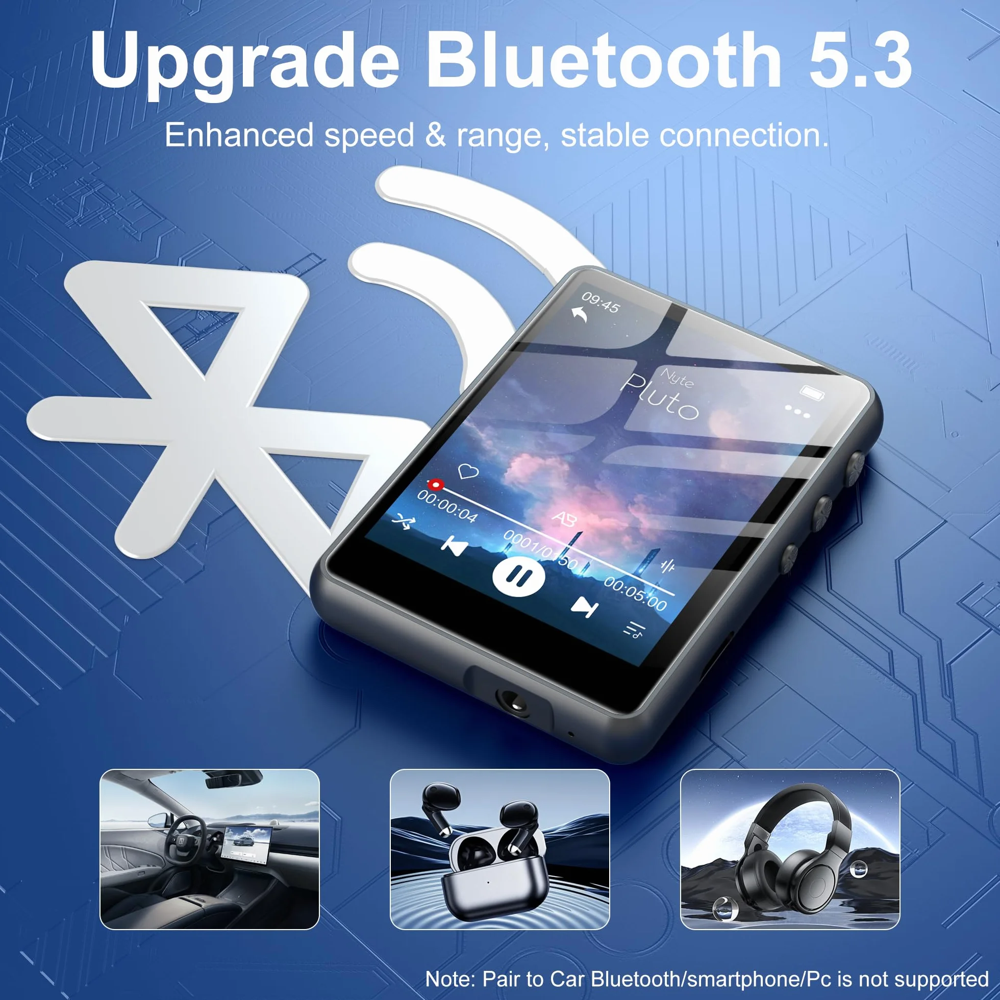 SWOFY Reproductor MP3 128GB Bluetooth 5.3 2.4 Pulgadas Pantalla táctil Negro