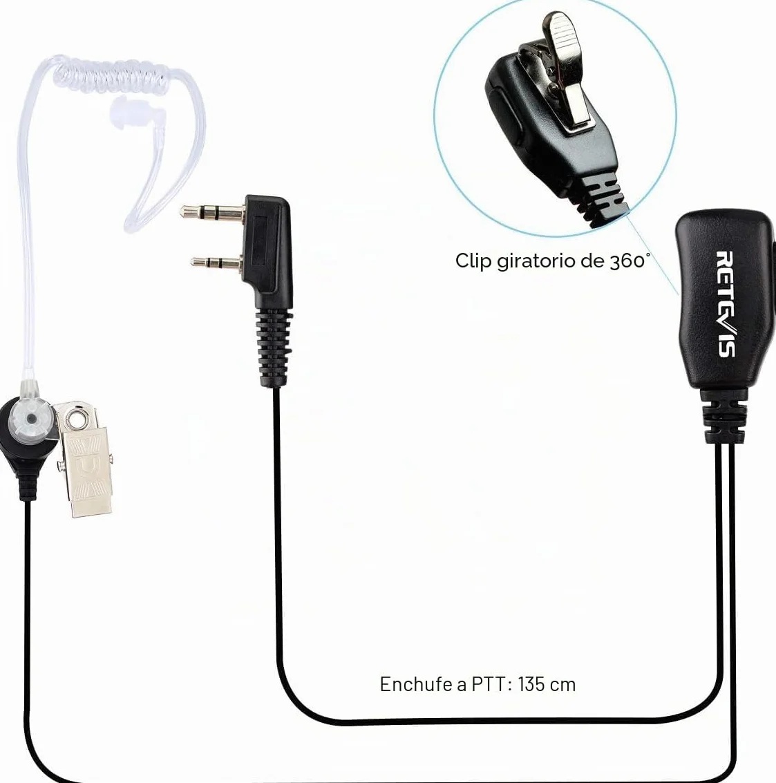 Retevis Walkie Talkie Auricular, Pinganillo Compatible con Baofeng UV-5R BF-888S RT24 RT622 RT27 RT619 Walkie Talkie 2 Pines Auriculars Transparente Tubo Acústico (2 Pacs)