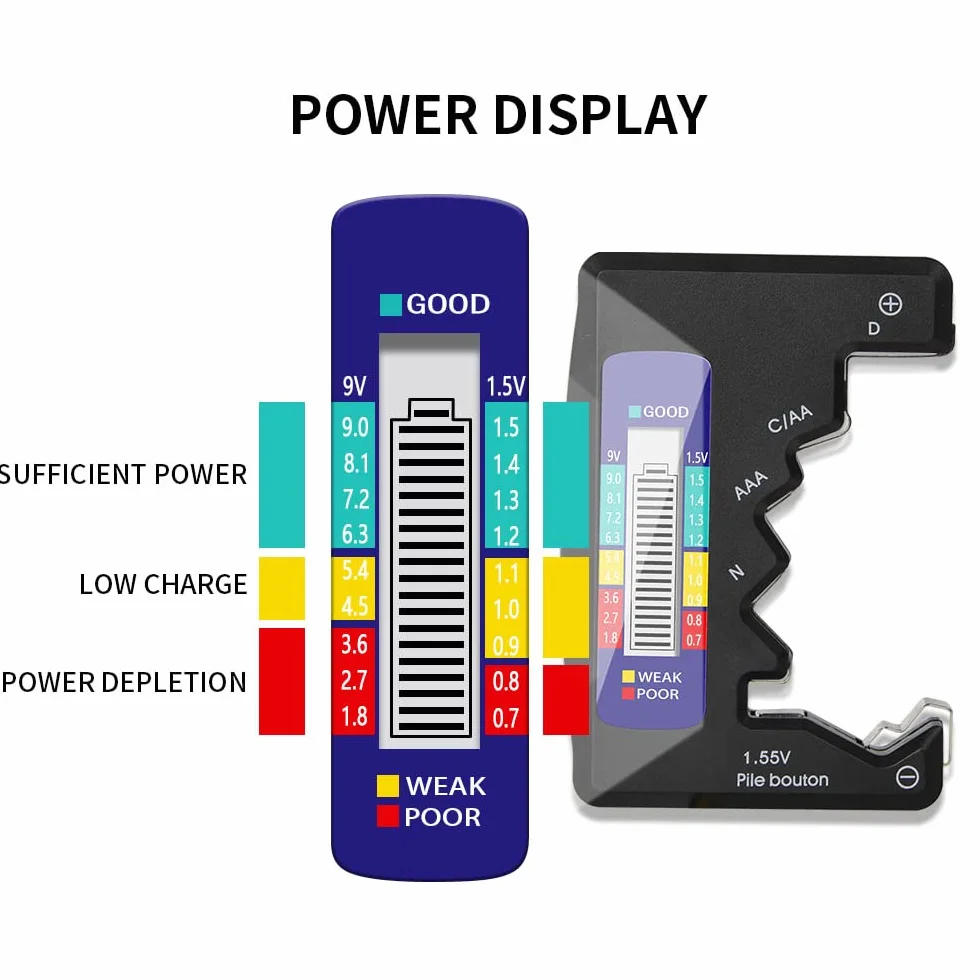 DollaTek 1.5V 9V Batería Digital AA AAA LR44 Probador Universal Capacidad De Batería De Litio Comprobador De Fuente De Alimentación Herramientas De Medición - Negro