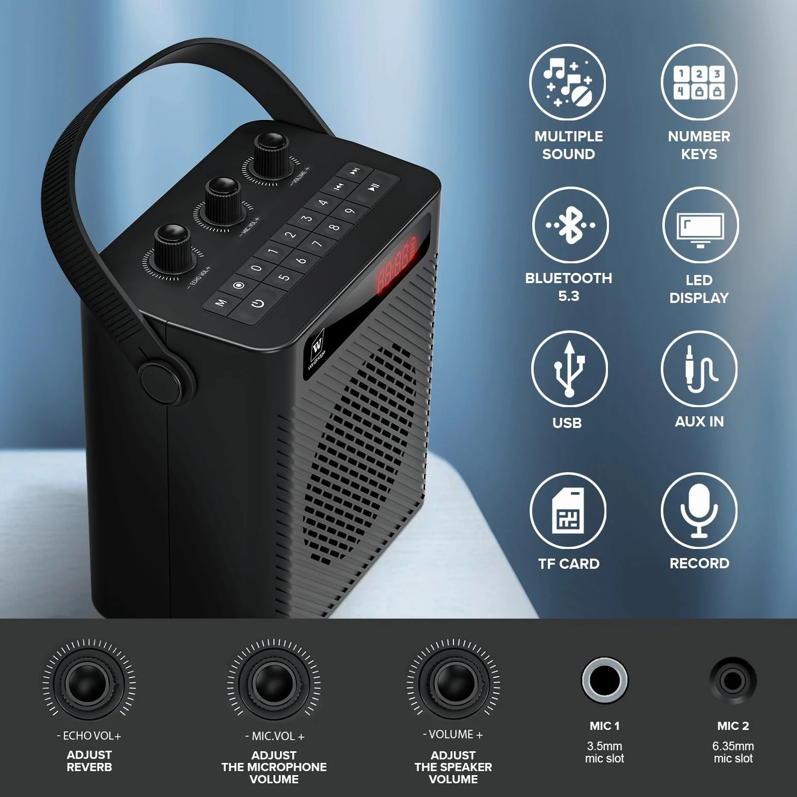 Micrófono inalámbrico amplificador de voz/micrófono de mano, micrófono portátil de 40 W y altavoz, sistema de karaoke inalámbrico, altavoz Bluetooth con micrófonos, sistema PA personal, 4 efectos de